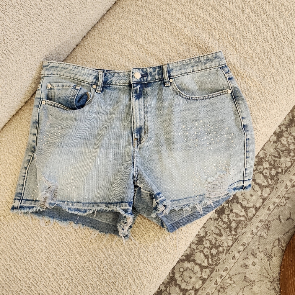 Rebecca Minkoff Crystal Embellished Jean Shorts🤍